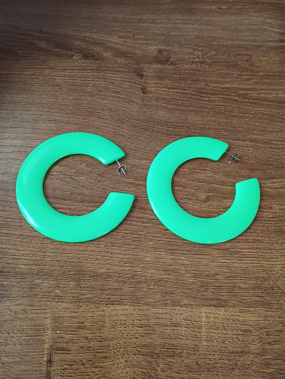 neon green earrings big chunky acrylic round dangle drop hoops fashion jewelry - Picture 5 of 6